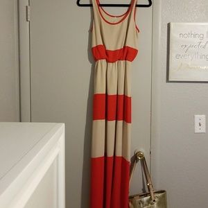 Tan and Orange Maxi Dress